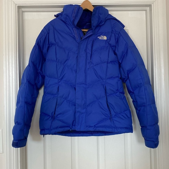 Blue north face ski jacket goose down filled 600 houndstooth pattern